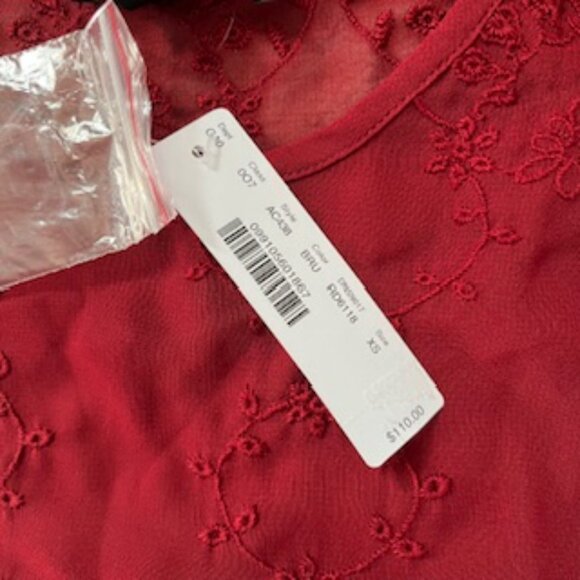 🧡 3/15 NWT J. Crew Balloon Long Sleeve Maroon Embroidered Blouse Women's XS - Picture 6 of 15